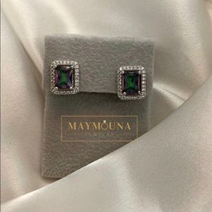 STERLING SILVER RAINBOW TOPAZ RECTANGULAR EARRINGS